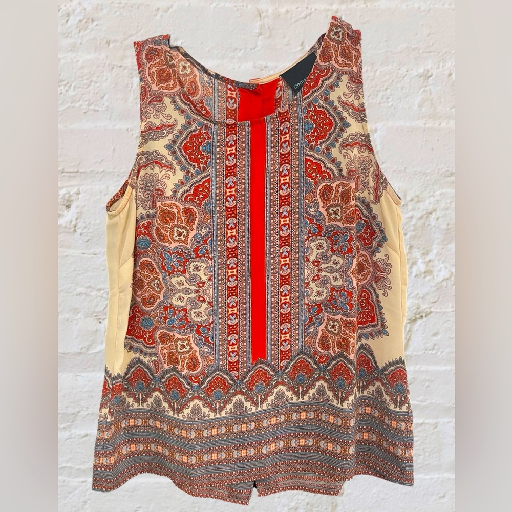 Cynthia Rowley Womens Paisley Boho Turkish Floral Print Blouse Sleeveless Top S